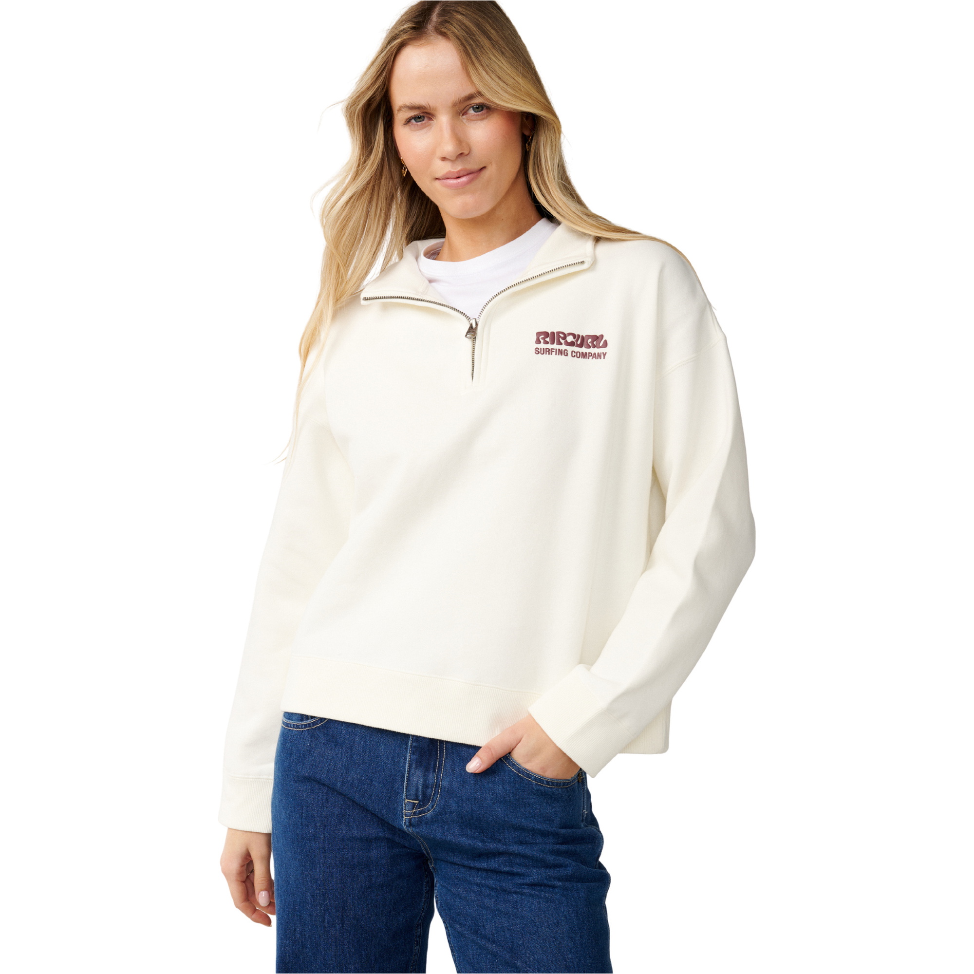 2026 Rip Curl Womens Surf Puff 1/4 Zip Fleece 07WWFL - Bone